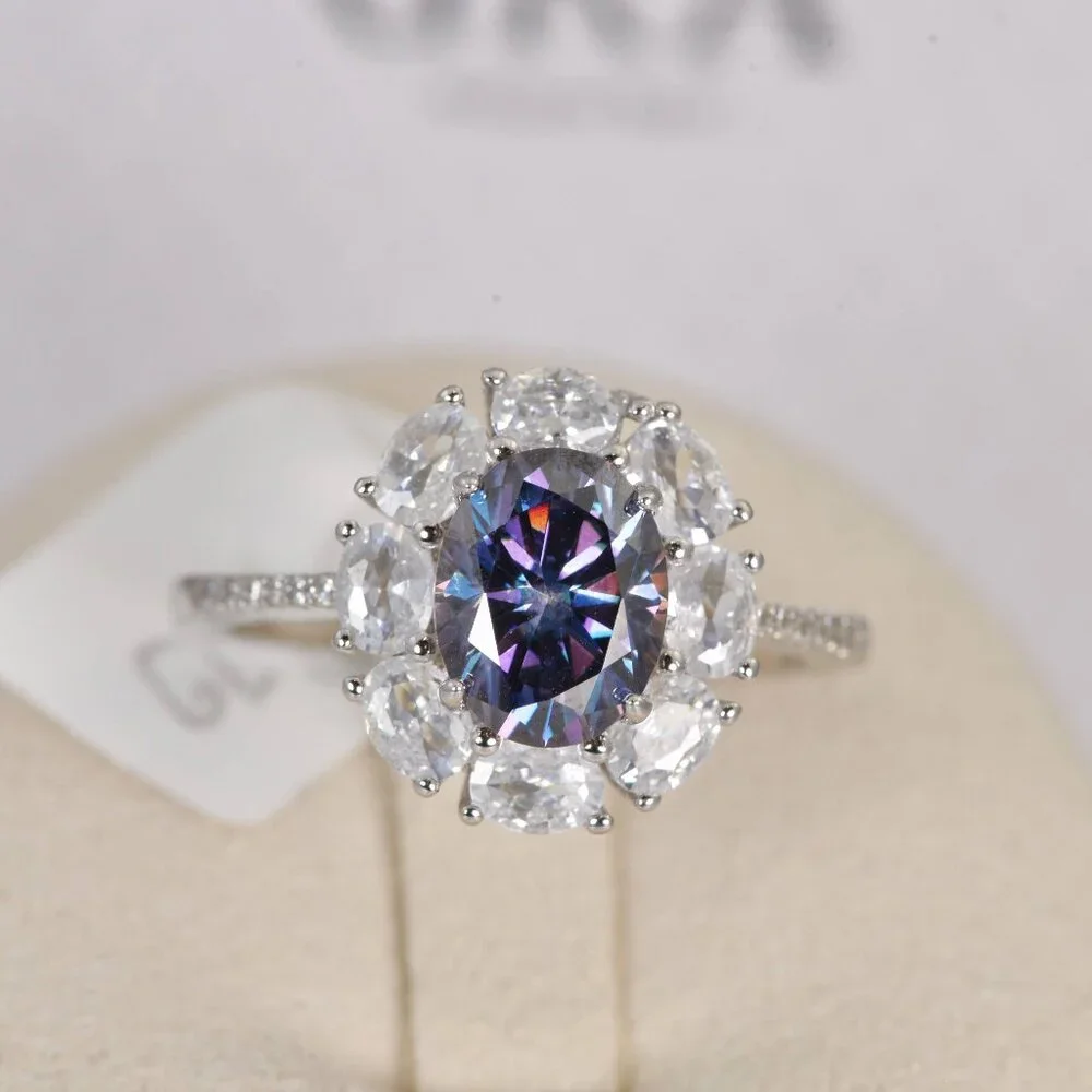 Certified 2.0 CT Deep Purple Moissanite Ring 925 Sterling